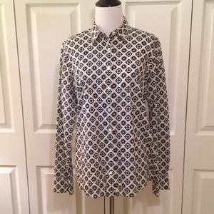 J. Crew black and white foulard print button down shirt size 10